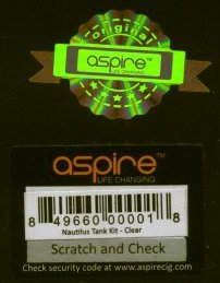 Vignette d'authentification des produits de la marque Aspire