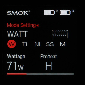 Écran du menu de réglage principal de la Smok Majesty 225W